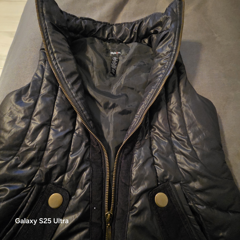 Ref W004 Style & Co. Black Quilted Vest with Gold Accents